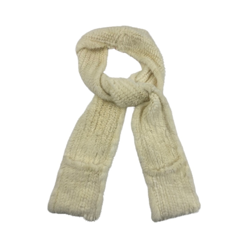 Real Ivory Mink Knitted Fur Scarf with Pockets NWT